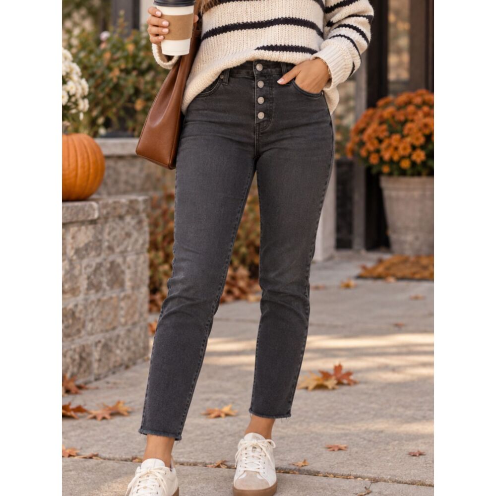 MADEWELL Button Fly Black Wash 10" High Rise Skinny 29 Women's Stretch Jeans